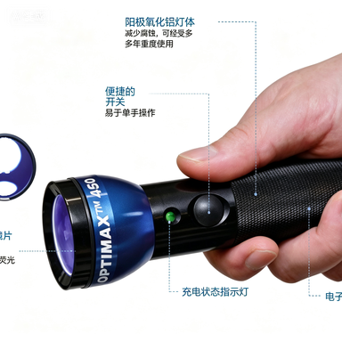 OPTIMAX™ 450 可充电 LED 蓝光手电筒